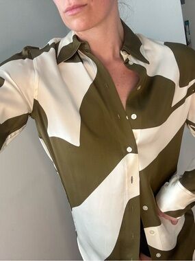 Victoria Beckham’s Olive & Cream Abstract Button-Up Shirt